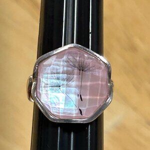 Gorgeous 925 Sterling Silver Rock Crystal Pink Mother of Pearl Dandelion Ring